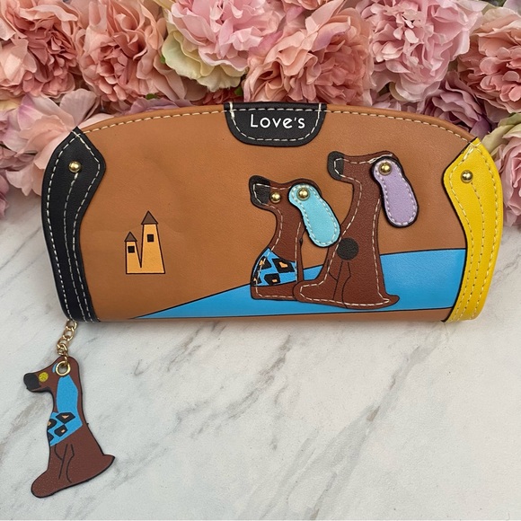 Silly Cartoon Dog Brown Vegan Leather Clutch Wallet - Picture 3 of 15